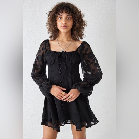 Urban Outfitters Wisteria Black Jacquard Mini Dress NWT! - Picture 2 of 7